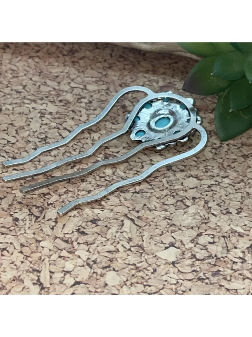 WESTERN Blue TURQUOISE HAIR PIN Clip Silver Southwest Comb Barrette Fall cowgirl